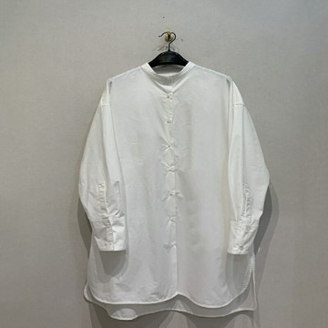 【巴黎精品】現貨+預購 襯衫長袖上衣-長款立領廓型純棉女裝2色a1er57