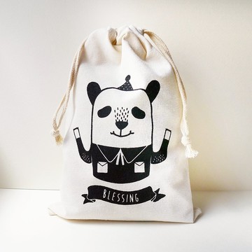 Blessing Panda 祝福熊貓絲印帆布束口袋 禮品布袋