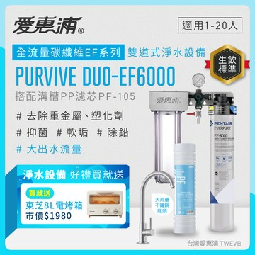 【愛惠浦】軟水區愛烹飪大家庭適用- EF6000 二道式櫥下生飲淨水器(除重金屬塑化劑、濾雜質、大流量首選)送東芝8L電烤箱