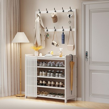 家用鞋帽架臥室掛衣架簡易落地衣帽架鞋架子入門鞋架置物架一體