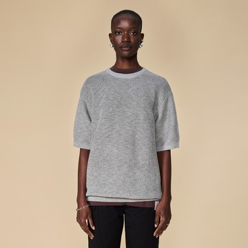 圓領淺灰色針織短袖上衣｜00192505102