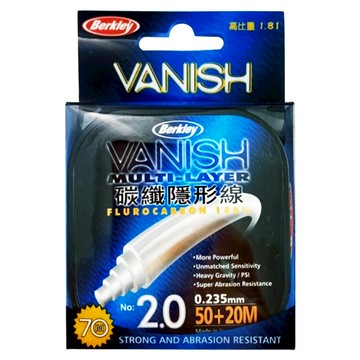 Berkley 貝克力 New VANISH 專業碳線 碳纖線 隱形 海釣 船釣 70M  2號  1盒  透明