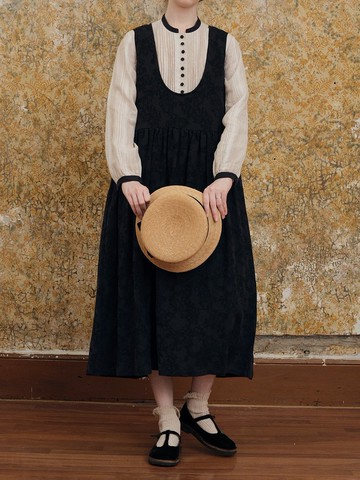 秋冬復古暗紋提花前後兩穿背心裙洋裝