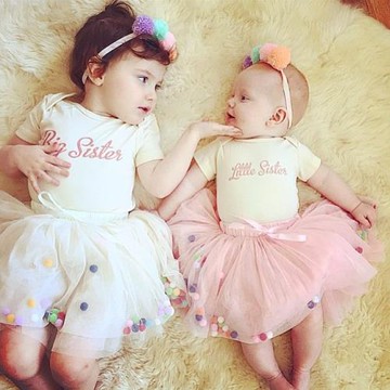 卡卡家INS歐美外貿夏女寶寶童嬰兒網紗半身裙+短袖哈衣T恤姐妹裝1