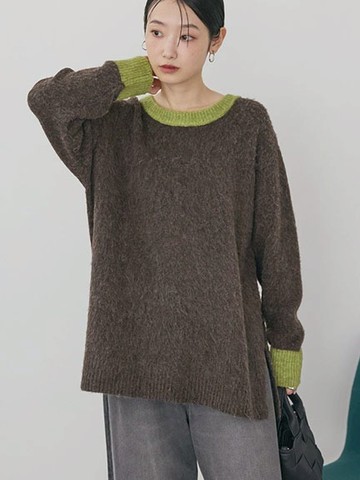 雙色拼接毛感針織圓領上衣(0H000968100) - AMERICAN HOLIC