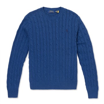 Polo Ralph Lauren RL 熱銷圓領刺繡小馬麻花針織毛衣-深藍色