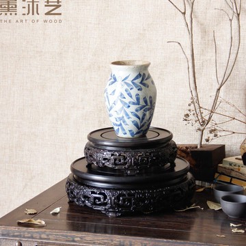底座實木蝴蝶紋黑檀花瓶佛像茶壺玉石底座紅木雕刻工藝品底座