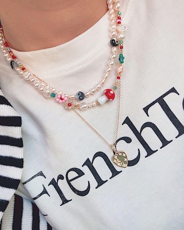 【熱賣】玻璃 淡水珍珠 蘑菇串珠 項鍊 | Y2K 千禧風飾物