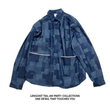LENGOIST 日式風情男女INDIGO藍染休閑寬松插袋百搭日式復古襯衫