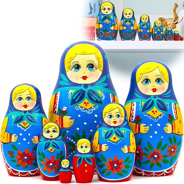 俄羅斯套娃 7 件套 - Matryoshka 娃娃 - 手繪 Baboushka