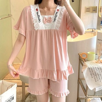 【台灣出貨】夏天睡衣 女生睡衣 短袖睡衣 蝴蝶結睡衣 小香風睡衣 居家服 寬鬆睡衣 涼感睡衣 公主睡衣 睡衣女 家居服