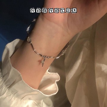 三件立減29🔥臺灣出貨🔥可開發票✅銀魚尾手鍊小衆ins感設計超仙森系珍珠月光石手環送女友