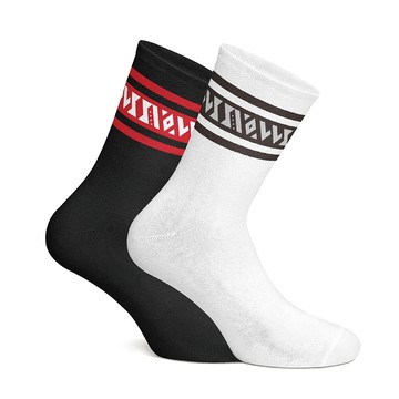 【圖騰系列】WSS橫式圖騰機能中長襪雙套(黑/白)盒裝組合