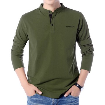 男士t恤長袖純棉休閑立領 秋衣男外穿運動上衣有領迷彩美式丅春秋