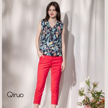【Qiruo 奇若名品】春夏亮桃粉配七分褲時尚亮眼(靚的配搭 時尚獨一不撞衫配搭2096C)