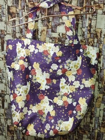 袋物系列-日本布燙金櫻花剪影貓咪大購物袋-斜背包-肩背包手提袋