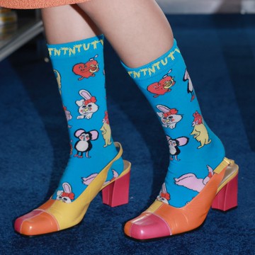 藍色小動物中筒襪童趣棉女襪可愛撞色