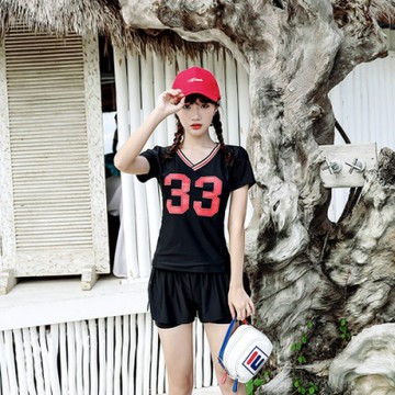 Biki比基尼妮泳衣，字母運動二件式泳衣泳裝泳衣(M-XL)