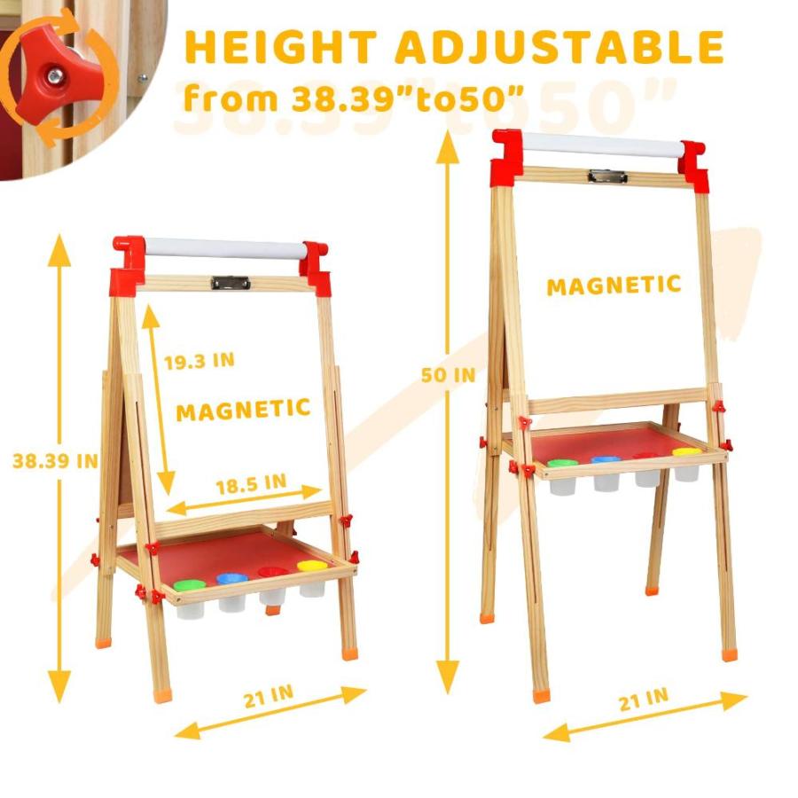 Joyooss Art Easel for Kids, Height Adjustable Standing Wooden Kid Easel ,Do