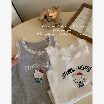 🎀biubiu童裝🎀韓版童裝2025夏季親子Kitty上衣蕾絲背心韓版女童無袖舒適洋氣T
