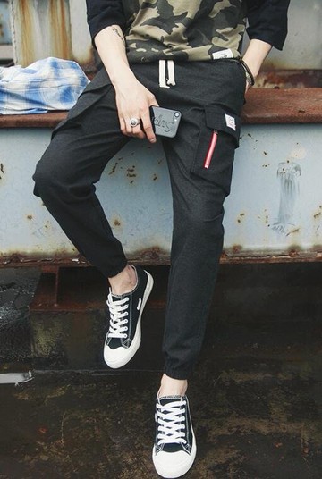 FINDSENSE Z1 日系 流行 時尚 男 三色 束口 工裝大口袋 小腳褲 九分褲 休閒長褲