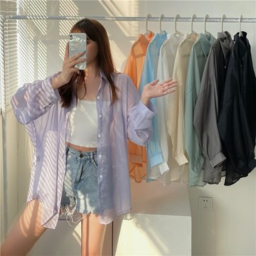 現貨秒發☀️冰絲 防曬衣 防曬透膚感襯衫 薄款外套女外穿 夏季外搭開衫 開衫防曬上衣 透氣冰絲防曬衣 冰絲感雪紡襯衫