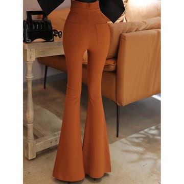 (免運)超高腰排扣垂感高級感褲子女2025新款彈力西裝拖地魚尾喇叭長褲