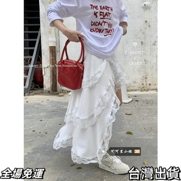 速.發 蕾絲拚接不規則半身裙女夏季2025新款法式高腰顯瘦設計感蛋糕裙子 台出