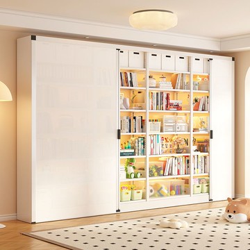 公司貨 免運/開發票 鋼制家用推拉門書架圖書館書架防塵置物架落地兒童儲物架簡約書柜 書櫃 書架 置物架 落地置物架 多層櫃 兒童書房 書房家具 客廳家具 組合櫃 幼兒園書架 儲物架 儲物櫃 繪本架 窄櫃P