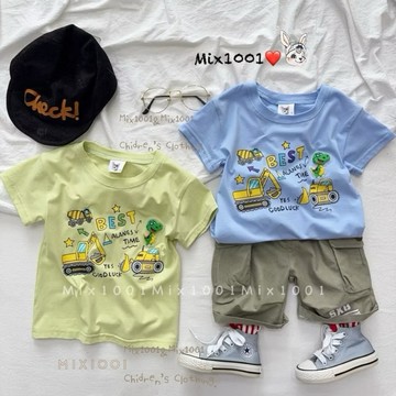 🌈✨mix1001大頭恐龍🦕推土機上衣✨兒童工具車車恐龍上衣 5-17