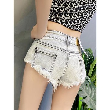 歐美風辣妹低腰超短褲女設計感須邊性感外穿露臀一分牛仔熱褲ins