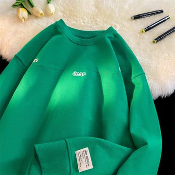 字母刺繡圓領衛衣男高級感痞帥重磅上衣春秋美式復古oversize外套