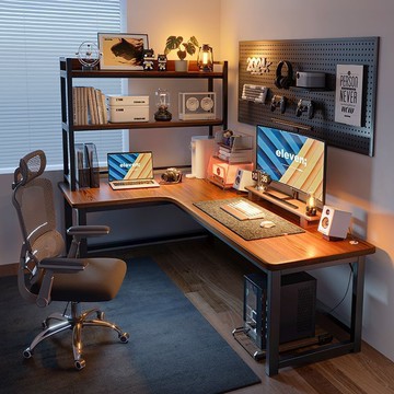 轉角電競桌電腦桌臺式家用雙人書桌書架一體桌臥室拐角桌子辦公桌 ph6211