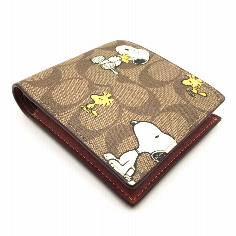 COACH コーチ COACH X PEANUTS 3-IN-1 ウォレット・シグネチャー・スヌーピー ウッドストック 二つ折り財布 カーキ/ブラウン/マルチ CE714 QBE7V アウトレット品 ユニセックス【未使用】【買取品】