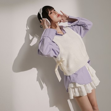 排釦蝴蝶結針織背心-杏【KT223962】