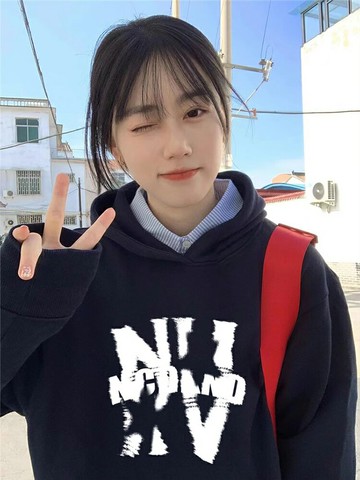 藏青色秋季連帽衛衣女新款爆款韓系慵懶風秋冬加絨厚外套即墨