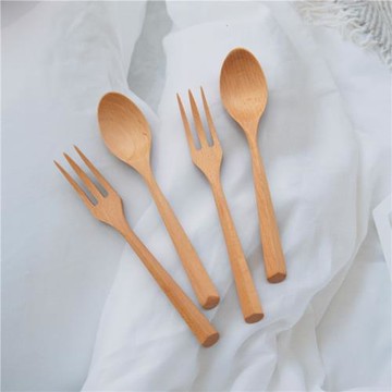 創意三角柄木勺叉筷套裝日式櫸木勺子木叉子筷子環保便攜三件套