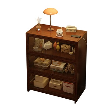 實木床頭櫃 書架 置物架落地家用防塵展示櫃子儲物櫃臥室床邊小 書櫃 [DD280108]