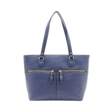 FIRANO-雙拉鍊皮革手提/肩背托特包(海軍藍)