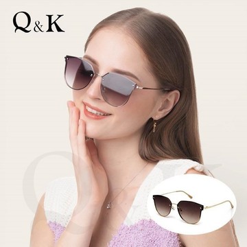【Q&K】摩登風金屬太陽眼鏡/微菱形金邊暮影 抗UV400/輕奢金屬細框/精品款穿搭