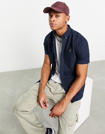 Farah Brewer cotton short sleeve shirt in navy