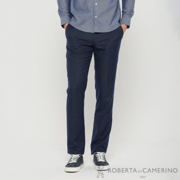 ROBERTA諾貝達 男裝 紳士品味格紋 商務西褲(超修身版/平口款式)
