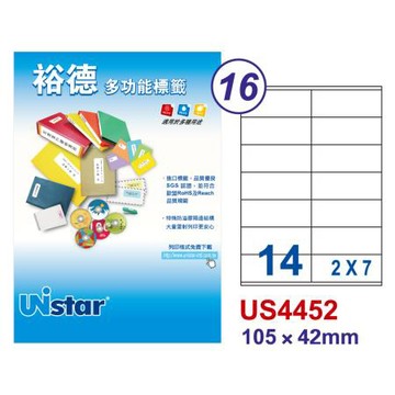 裕德Unistar多功能電腦標籤/U4452-1000/14格/1000張/箱