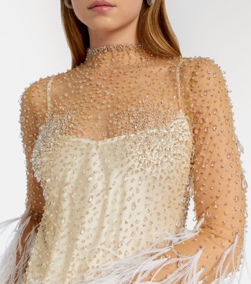 Clio Peppiatt Mia embellished feather-trimmed tulle gown