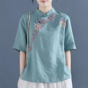 民族風禪意女裝唐裝中國風盤扣改良旗袍上衣棉麻漢服新中式襯衫夏