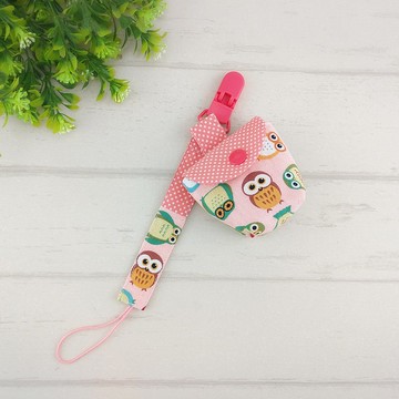 萌萌貓頭鷹。奶嘴收納袋 / 奶嘴鏈 (可繡名字)