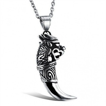 款鈦鋼狼牙項鏈吊墜個性狼頭男士潮流鈦鋼狼牙項鏈吊墜個性狼頭