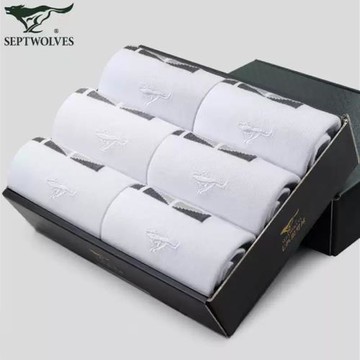 七匹狼襪子男純棉白色中筒襪春夏季薄款全棉襪子運動透氣吸汗棉襪