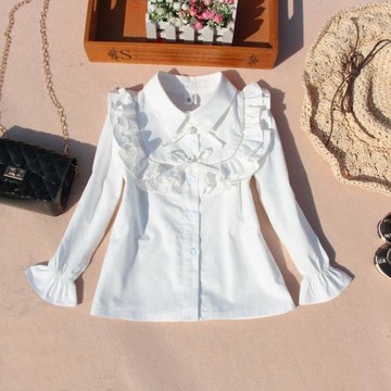 清庫存新品春裝女童純棉長袖襯衫中大童裝學生翻領襯衫兒童白襯衫