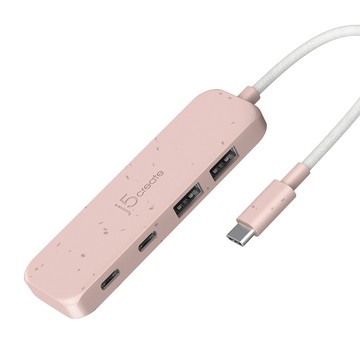 j5create 環保材質USB-C Gen2轉四埠Type-A高速集線器  JCH341ER(晚霞粉)
